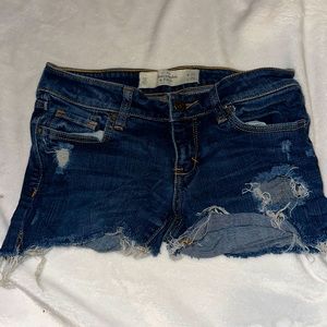 Abercrombie and fitch dark blue ripped low waisted shorts